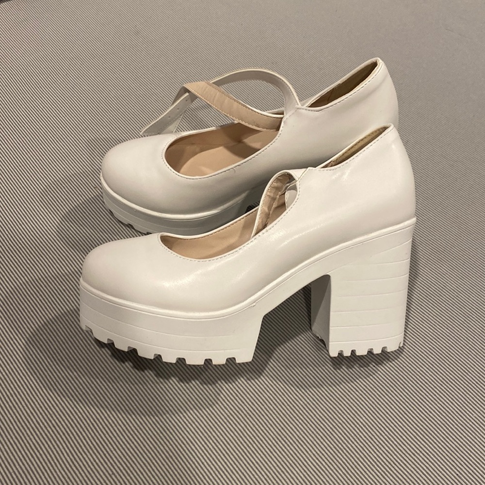 white platform heels